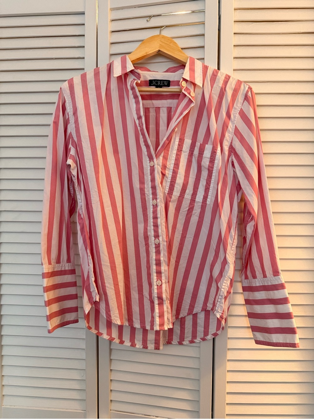 J. Crew Pink and White Striped Button-Down Shirt